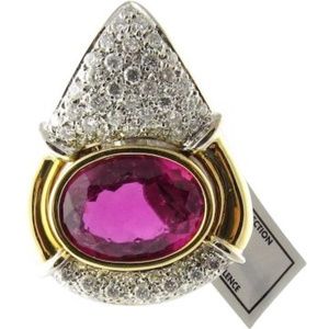 18K Yellow And White Gold Pink Tourmaline and Diamond Pendant Enhancer #3834